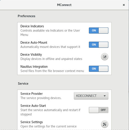 Giao diện cài đặt MConnect