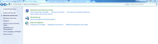 Control Panel > Network and Internet > Network and Internet