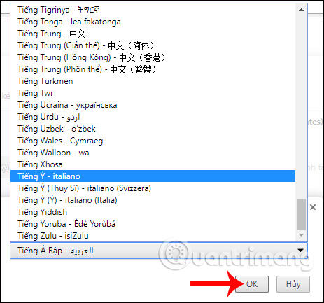 Chọn ngôn ngữ mới cho trình duyệt