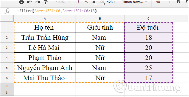 Công thức hàm Filter 