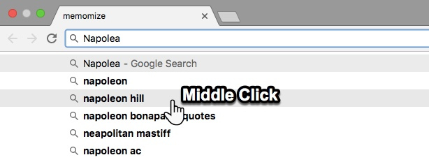 Click the mouse wheel on the automatic search result suggestion