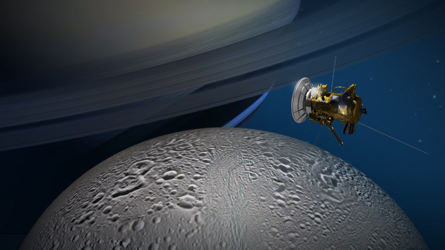 Hình ảnh minh hoạ tàu vũ trụ Cassini của NASA trên vệ tinh Enceladus sao Thổ 