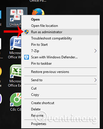 Chạy công cụ gõ bằng quyền Admin
