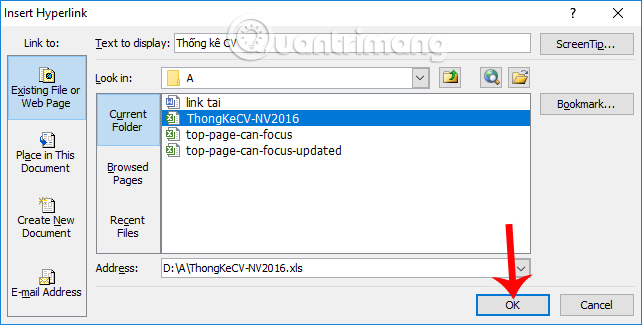 Chọn file tạo liên kết 