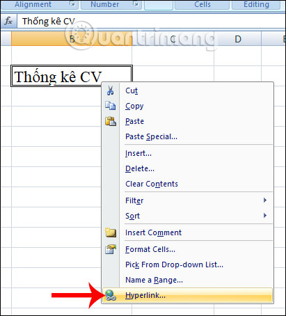 Chèn liên kết trong Excel