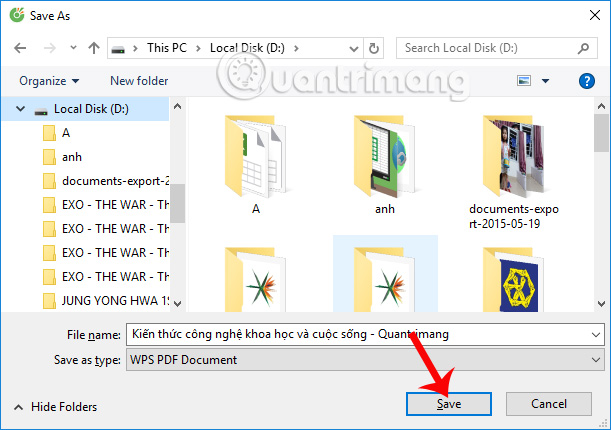 Chọn thư mục lưu trữ trang web 