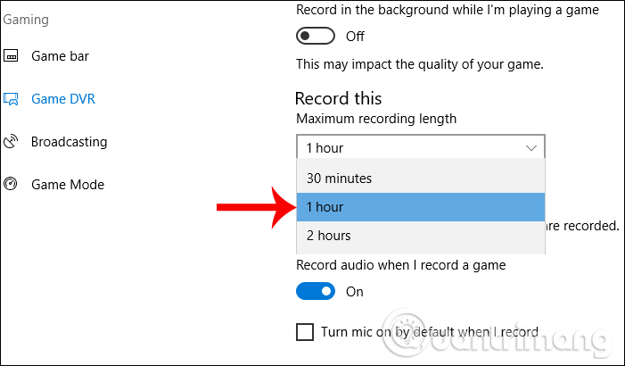 Lựa chọn thời gian ghi hình