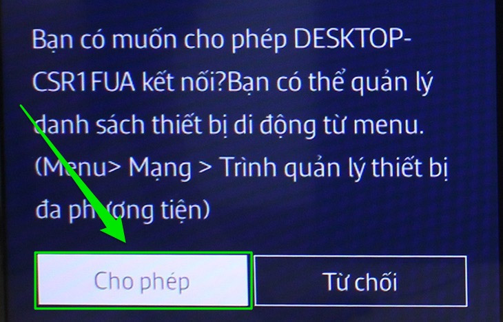 Cho phép tivi kết nối laptop