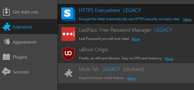 Những tiện ích hiển thị Legacy là đã lỗi thời