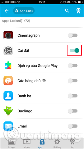 Khóa mục Cài đặt thiết bị