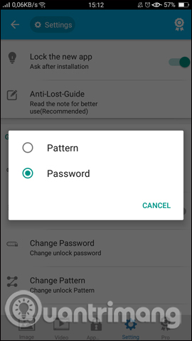 Chọn kiểu bảo mật 