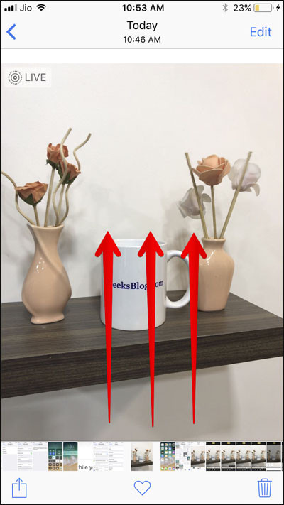 Vuốt ảnh từ dưới để thêm hiệu ứng