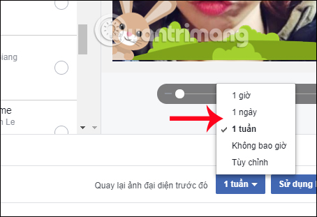 Lựa chọn thời gian quay về avatar cũ