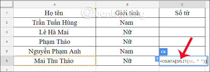 Nhập công thức tính từ