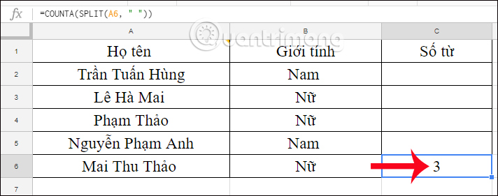 Số từ trong 1 ô Google Sheets