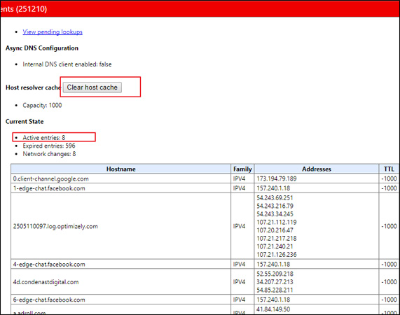 Nhấp lựa chọn Clear host cache