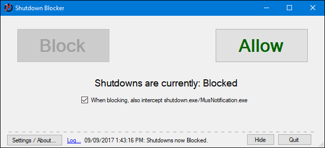 Giao diện của Shutdown Blocker
