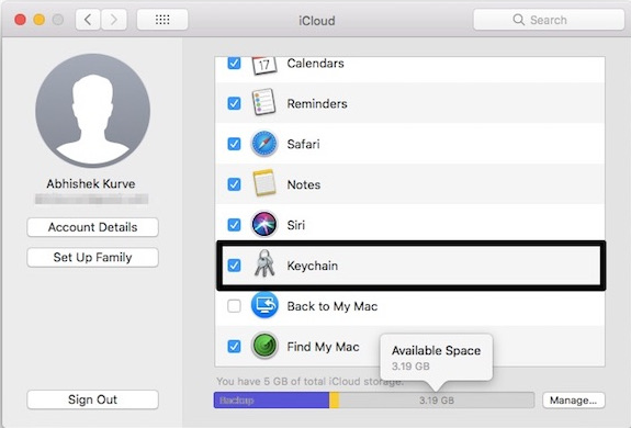 Chọn Keychain trên Mac