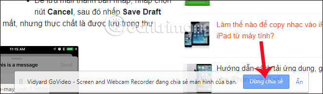 Dừng chia sẻ màn hình