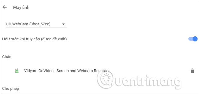 Tùy chỉnh dùng webcam trên Chrome