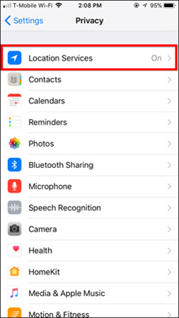 Nhấp chọn Location Services