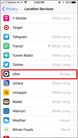 Nhấp chọn ứng dụng Uber