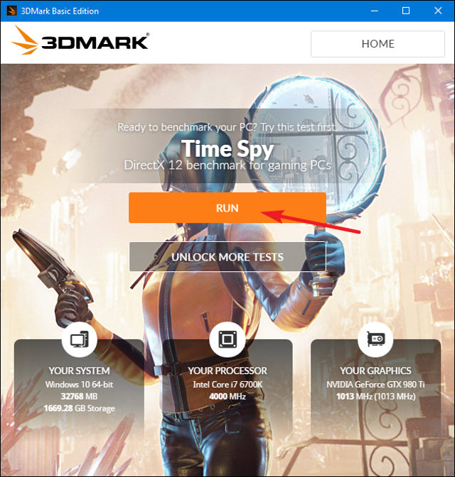 Giao diện phần mềm 3Dmark