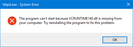 Thông báo lỗi thiếu file VCRUNTIME140.DLL