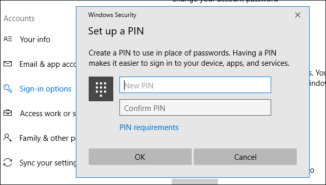 Thiết lập mã PIN Windows 10