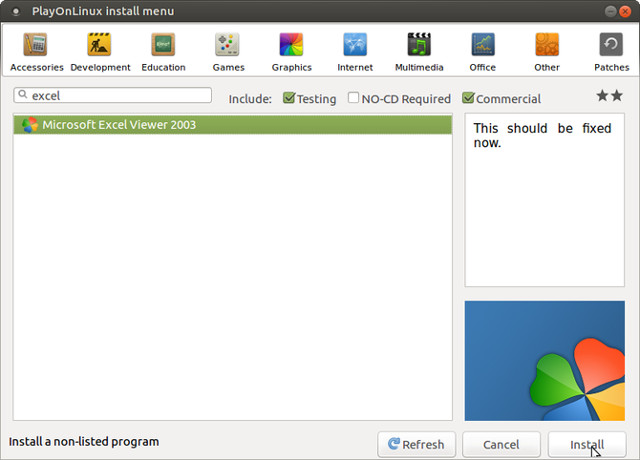 Tìm kiếm Microsoft Excel Viewer trên PlayOnLinux