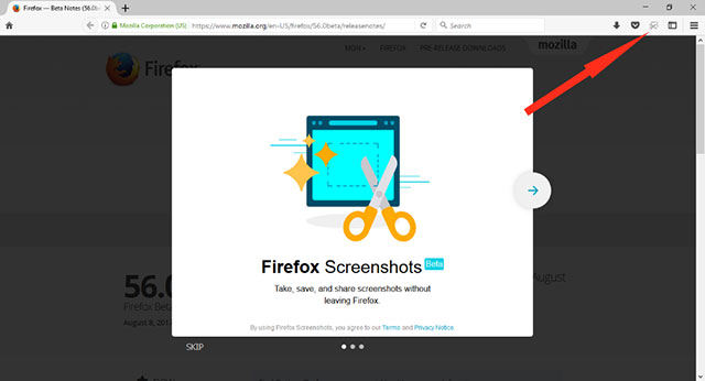 Công cụ chụp ảnh màn hình Screenshot trên Firefox 56