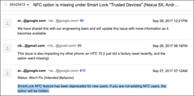 Giải thích qua loa của Google về việc ngừng hỗ trợ NFC Unlock