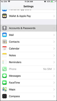 Truy cập ứng dụng Settings > Accounts & Passwords