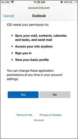 Nhấp chọn Yes khi được yêu cầu quyền truy cập