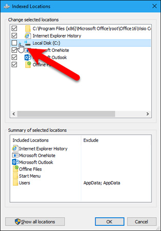 Nhấp chọn mũi tên bên cạnh Local Disk (C:)
