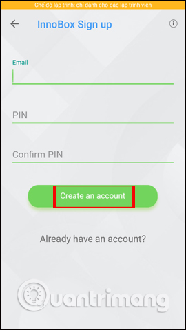 Nhập thông tin tài khoản InnoBox Sync