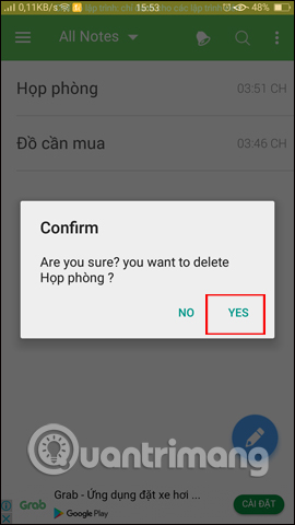Xóa ghi chú đã tạo