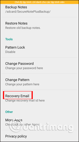 Đổi email phục hồi 