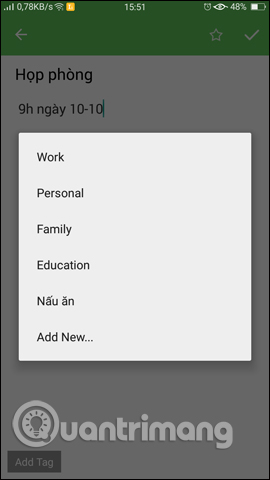 Tạo Tag cho ghi chú
