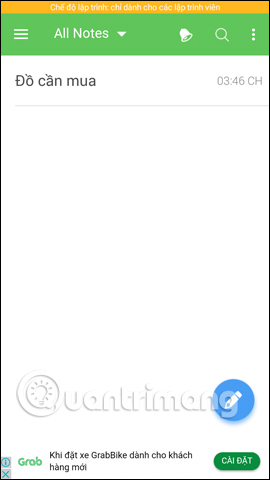 Danh sách ghi chú đã tạo