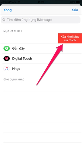 Xóa ứng dụng khỏi Mục ưa thích