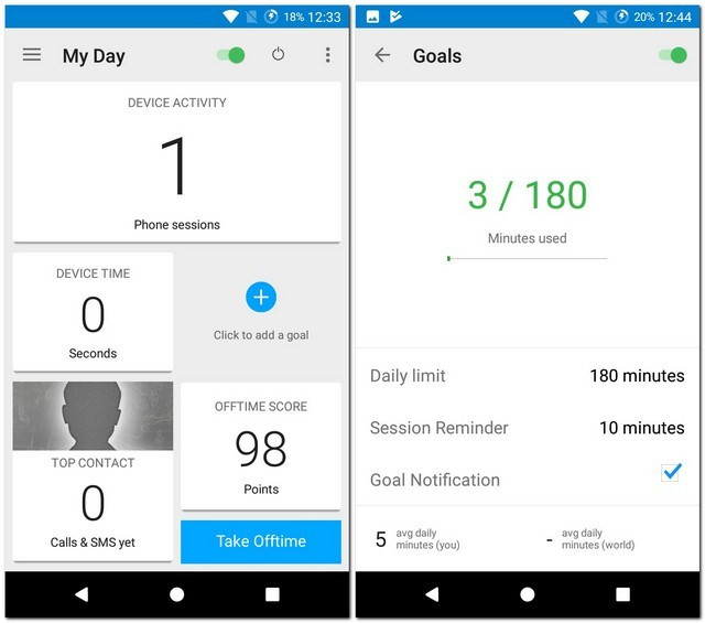 Thiết lập mục tiêu trong ứng dụng OFFTIME