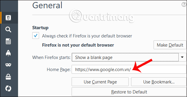 Cách đặt Google làm trang chủ trên Firefox