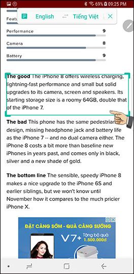Khoanh vùng đoạn văn bản cần dịch