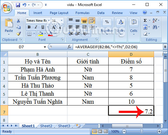 Kết quả điều kiện lọc theo Tên 