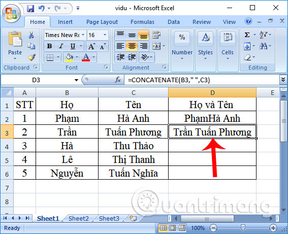 ConcateNate nối ký tự có khoảng trắng