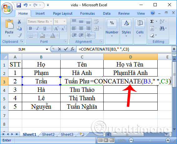 Nối ký tự có khoảng trắng