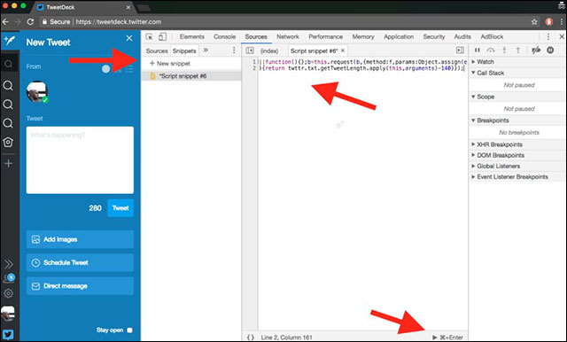 Dán đoạn mã vào cửa sổ snippets