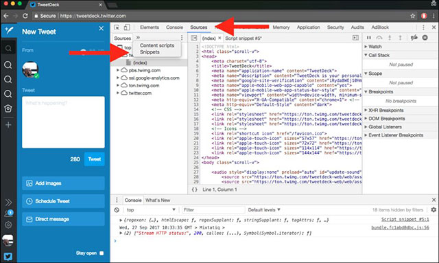 Mở snippet của Twitter