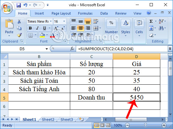 Hàm SUMPRODUCT trong Excel: Tính tổng tích các giá trị tương ứng - Ảnh minh hoạ 3